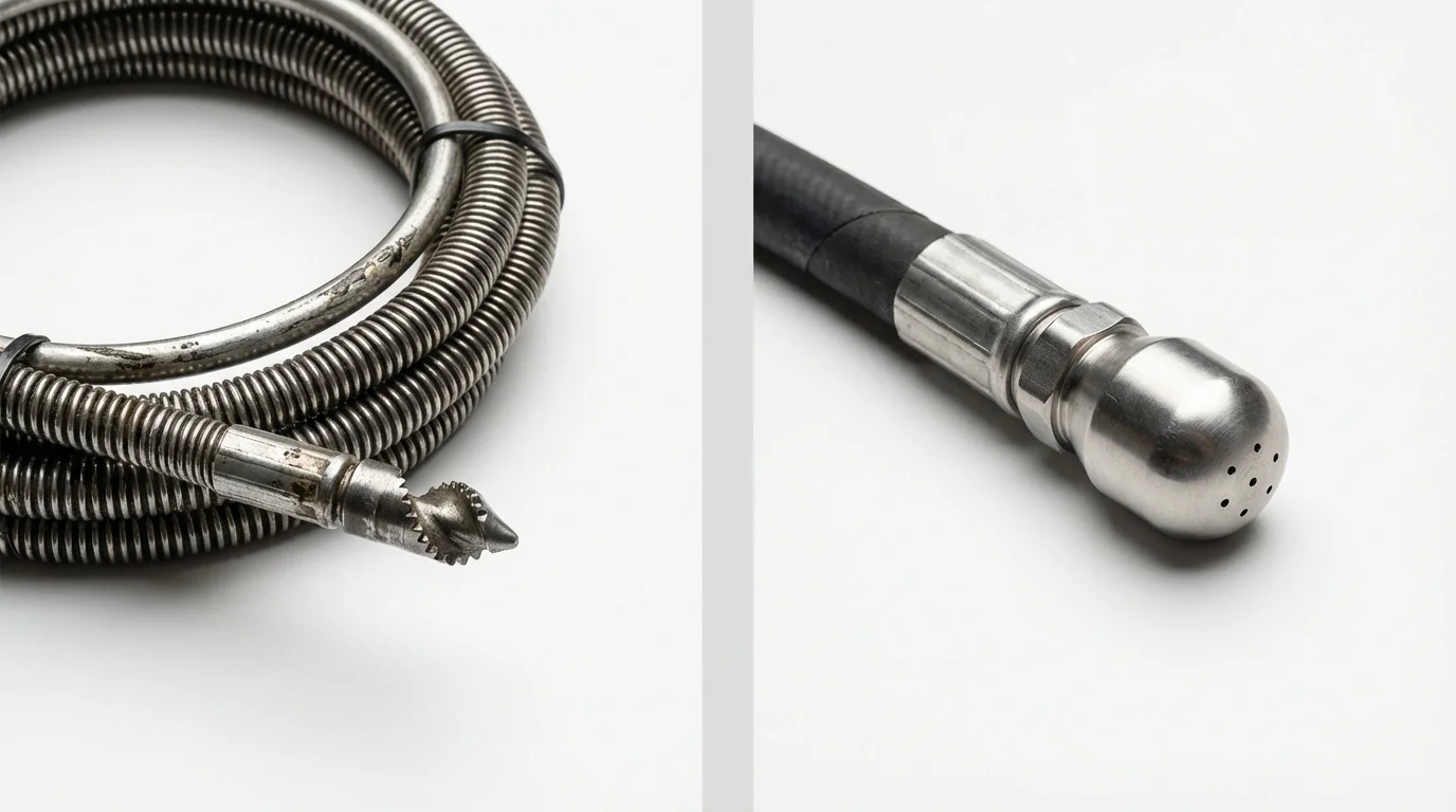 Drain snake cable and hydro jetting nozzle used for drain cleaning in Cowpens, SC
