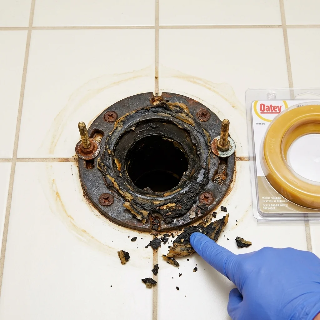 Failed wax ring showing water seepage at the base of a toilet in a Cowpens, SC home