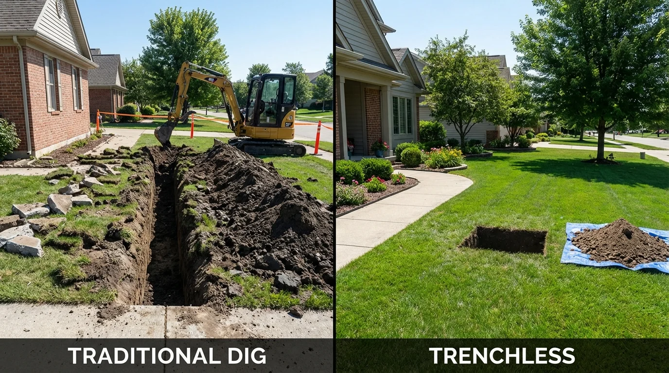 Trenchless sewer repair with minimal yard damage versus traditional excavation in Cowpens, SC